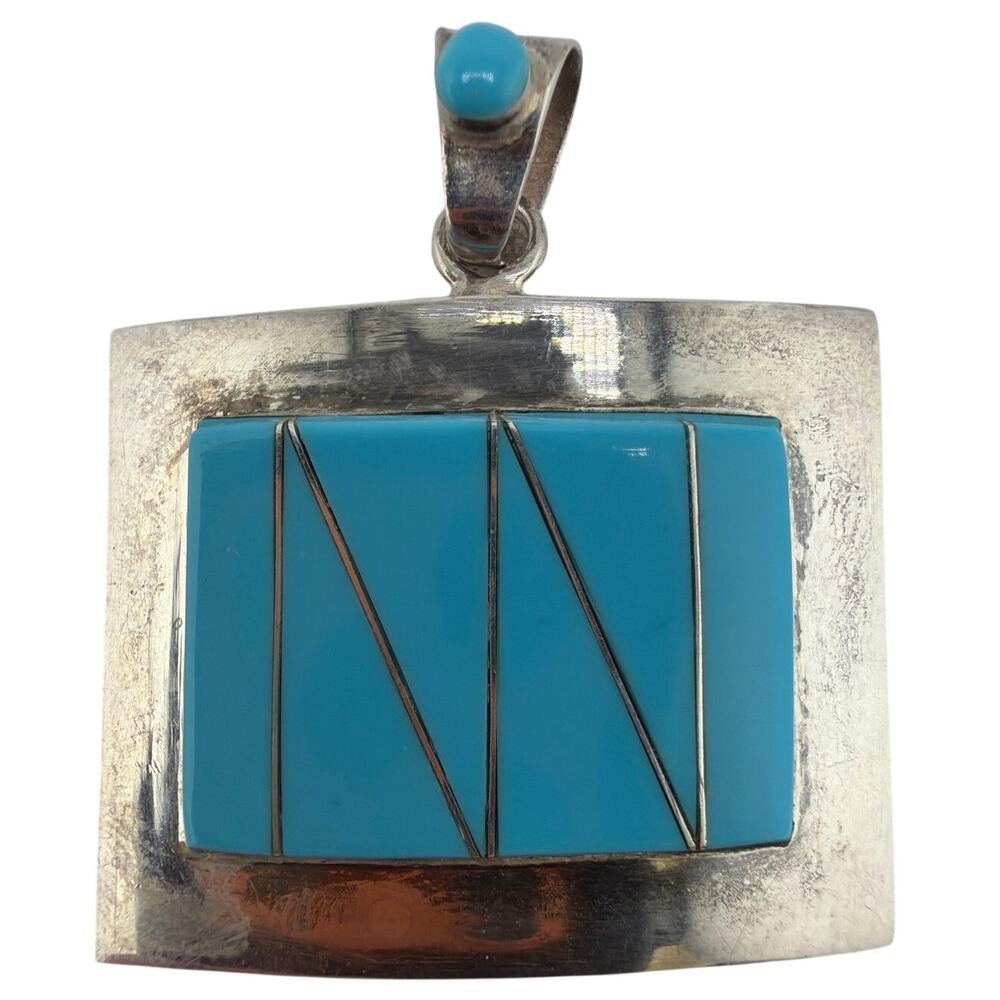 Vintage Southwest Style Geometric Channel Inlay Mid Century Navajo Pendant